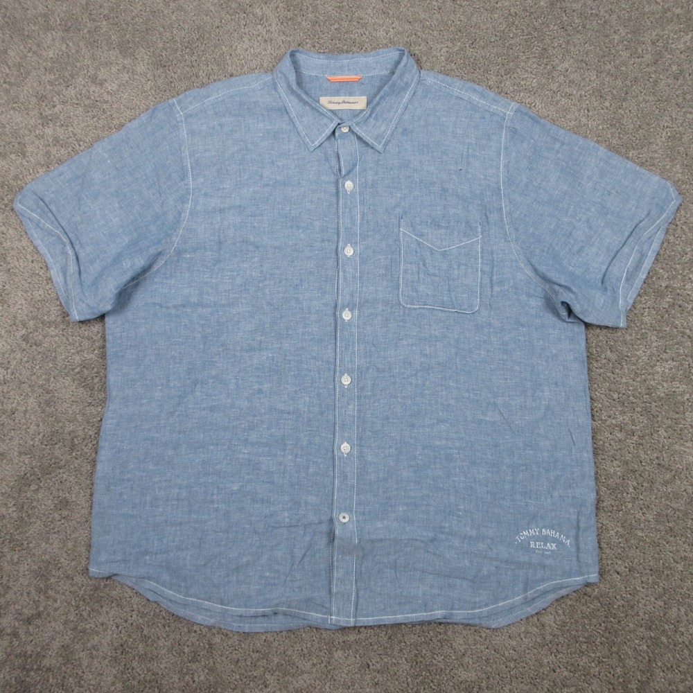 Tommy Bahama Shirt Men 2XL Blue Relax Linen Vacation Beach Lightweight Button Up